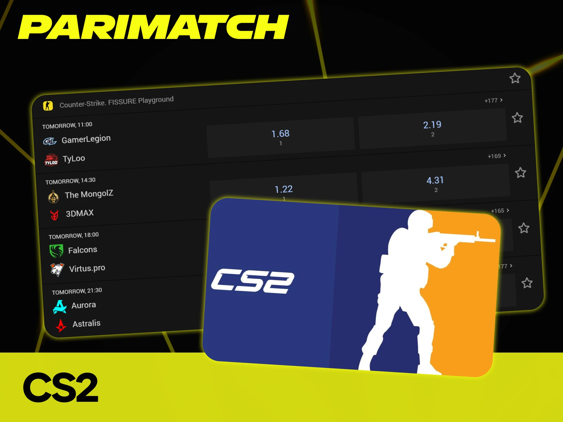 You can place bets on CS2 tournaments at Parimatch.