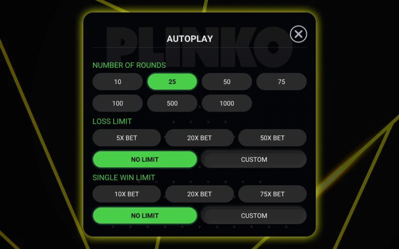 Set the Plinko game to play automatically at Parimatch.