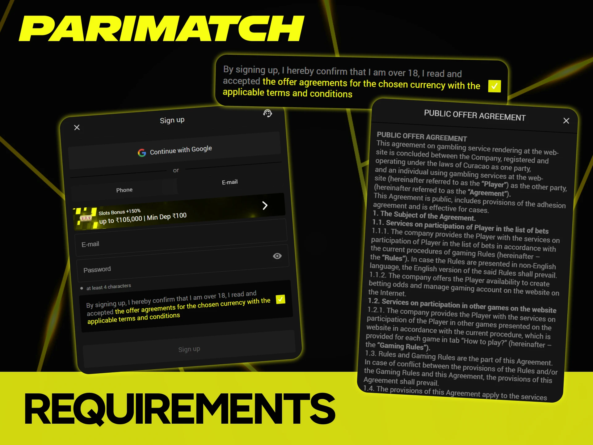 You need to follow some rules when register at Parimatch.
