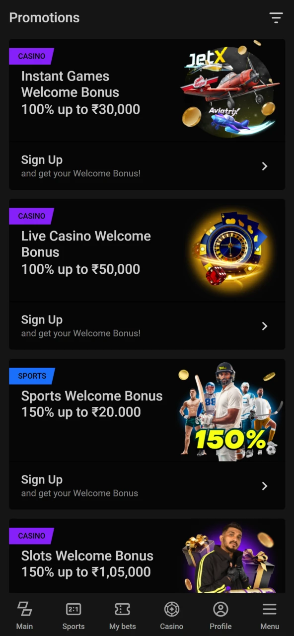 At Parimatch app you can get generous bonuses.