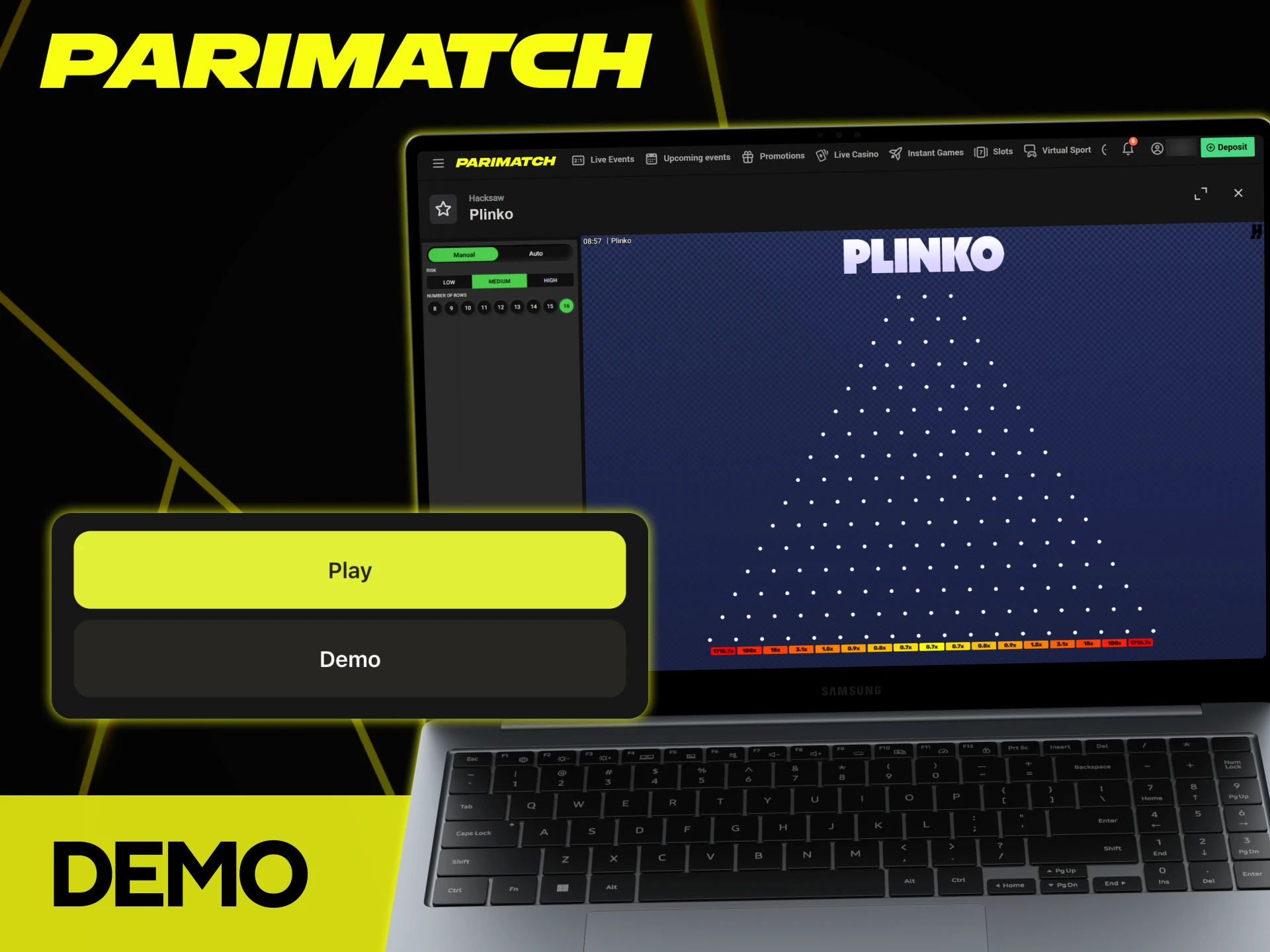 Parimatch offers to try out the demo version of Plinko.