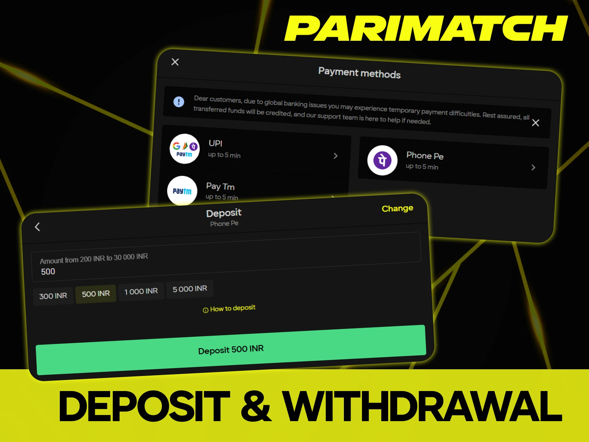 Parimatch offers a comprehensive range of secure payment methods.